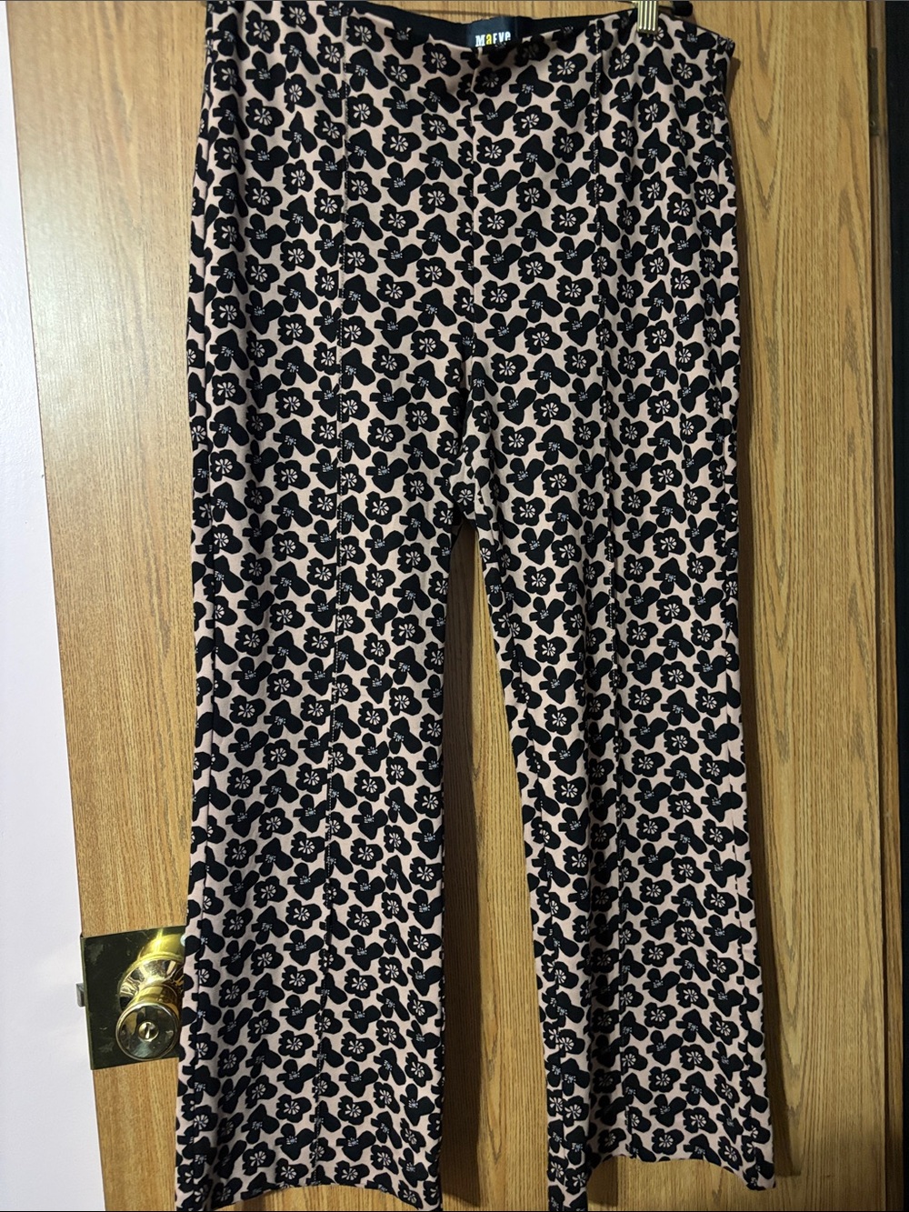 Maeve Blush Pink Wide-Leg Pants with Black Floral Print
